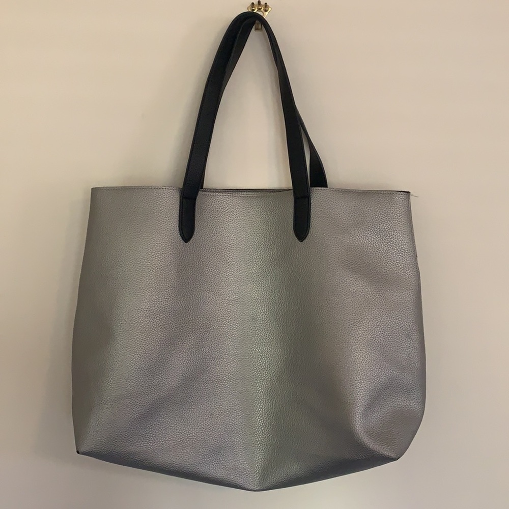 Large silver tote bag